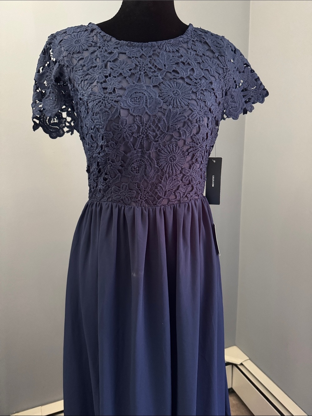 Lulu's Navy Floral Lace Maxi Dress